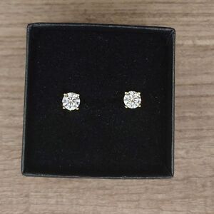 Gold 0.5 Carat Moissanite 925 Silver Sterling Stud Earrings